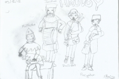 Children's drawing depicting Hauvoy playing medieval music